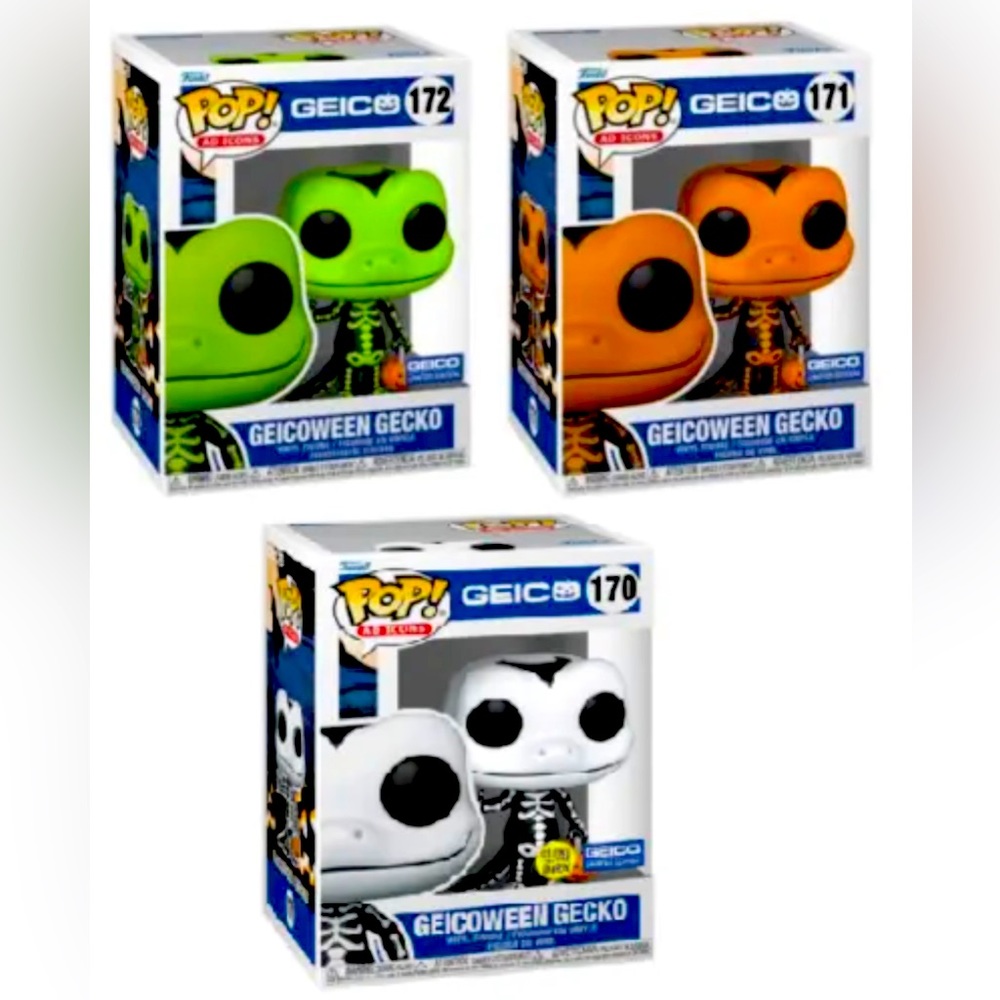 Funko Pop Geicoween Complete Set Icons Glow in the Dark Green N Orange Geckos